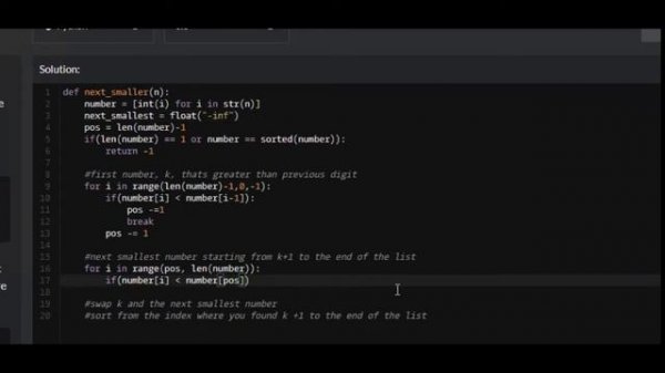 Python - Next Smaller Number With The Same Digits | Codewars 4KYU