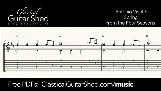 Vivaldi: Spring - Free Classical Guitar Sheet Music смотреть онлайн