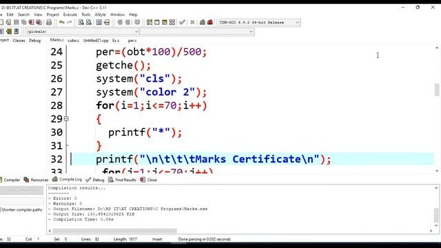 C for Beginners || Marks Certificate project in C programming | C Projects | Tutorials Point смотреть онлайн