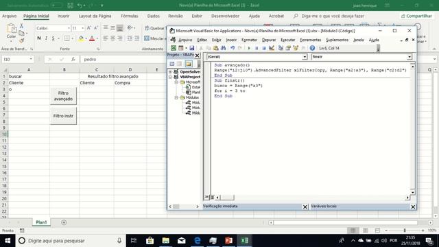 Aula VBA excel busca em banco de dados com filtro avançado e Instr смотреть онлайн