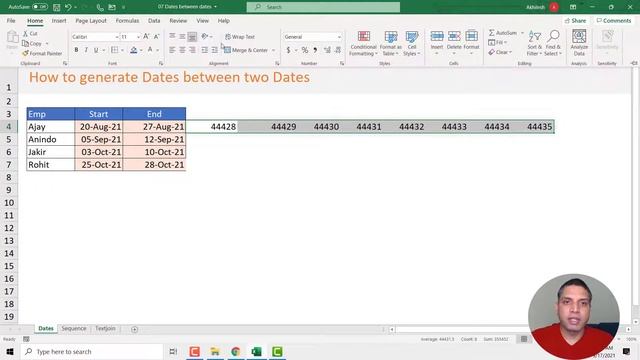 Generate List of Dates between two Dates in Excel | Non VBA Method | SEQUENCE Functions смотреть онлайн