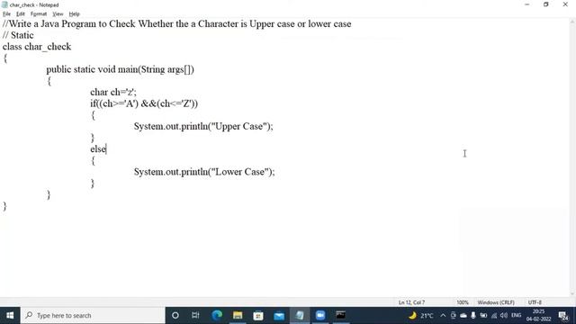 Class 12|Java|Write a Java Program to Check Whether the a Character is Upper case or lower case. смотреть онлайн
