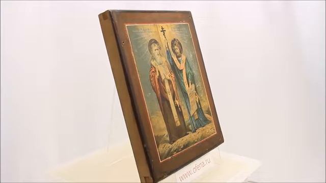 Купить икону - старинная печатная икона святые Кирилл и Мефодий - купить икону в интернете. OFP0014 смотреть онлайн