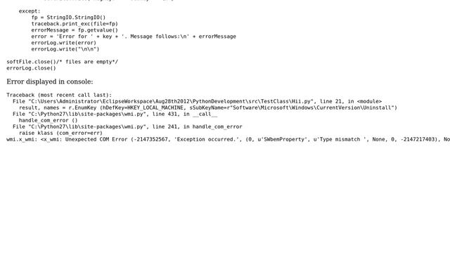 Unexpected COM Error (-2147352567, 'Exception occurred.', (0, u'SWbemProperty', u'Type mismatch)... смотреть онлайн