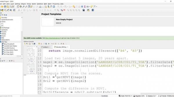 Google Earth Engine: How to Calculate NDVI in QGIS Earth Engine Plugin and Python