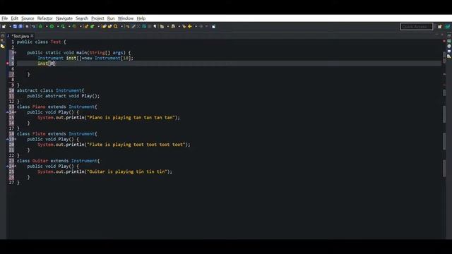 Java abstract class Instrument , Piano, Flute, Guitar. смотреть онлайн