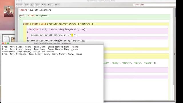 Java String array demo, switch two elements in an array смотреть онлайн