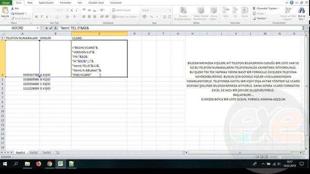 EXCEL İLE TELEFON REHBERİNE KİŞİ EKLEMEK - Sesli anlatım linki açıklamada смотреть онлайн