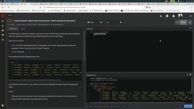 Coding Meetup #8 Higher Order Function Series Will all continents be represented? [CodingKata] DAY8 смотреть онлайн