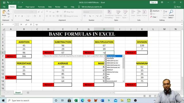 Basic formula in Excel |Addition, Subtraction, Multiplication, Division, Percentage, Average class смотреть онлайн