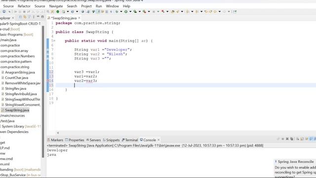 SwapString #swapstring || swap string without third variable|| String swap #interview #java смотреть онлайн