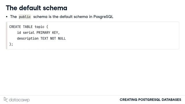 Creating Schemas | PostgreSQL смотреть онлайн