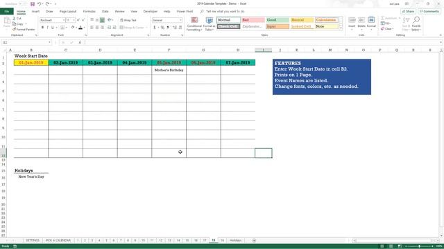 2019 Excel Calendar Template - Free Download смотреть онлайн