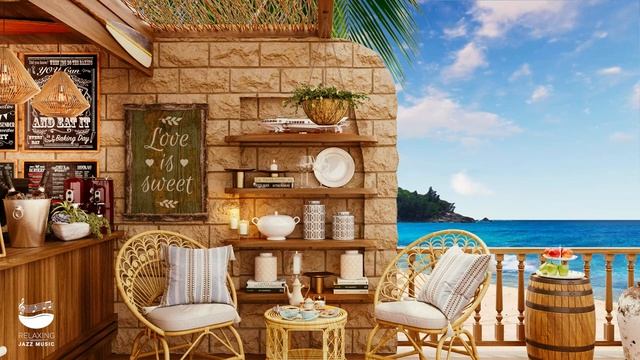 Открытое приморское кафе 4K с летней джазовой музыкой и звуками морских волн для отдыха смотреть онлайн