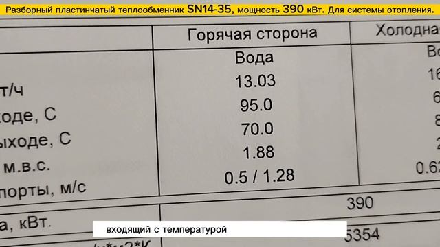 Теплообменник разборный пластинчатый SN14-35 -390 кВт для системы отопления здания 3900м2. смотреть онлайн