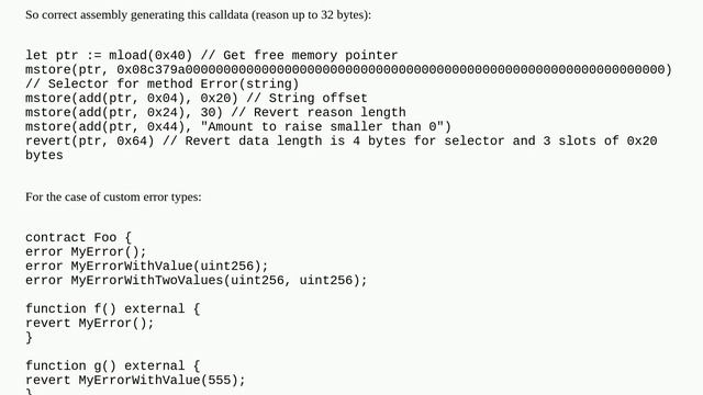 Yul/Inline Assembly: Revert with a custom error message смотреть онлайн