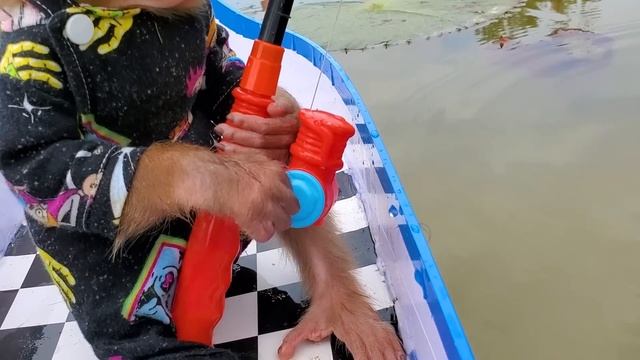 Baby monkeys go fishing for koi, goldfish and grill to feed the cats, so funny and cute смотреть онлайн