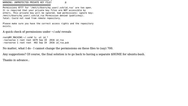 Ubuntu on Windows 10 - Git complaining "Permissions are too open" for my private key смотреть онлайн