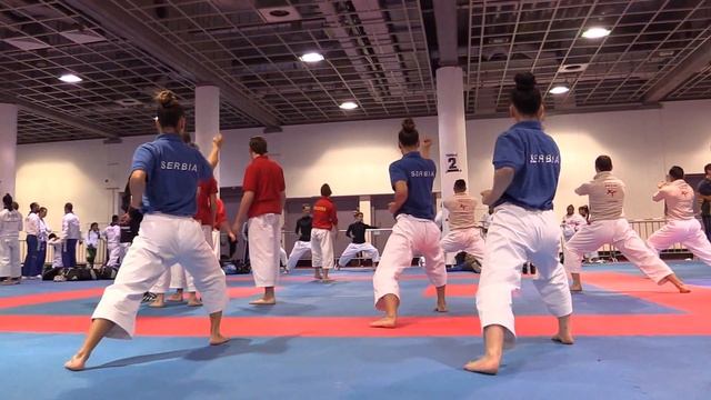 Serbia Team Kata Female warming up before the championships - 2014 World Karate Championships смотреть онлайн