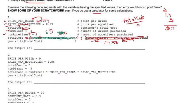 Tracing Assignment Statements Worksheet 1 смотреть онлайн