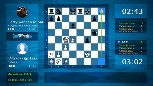 Анализ шахматной партии: Олександр Ткач - Ferry wangan lolonri, 1-0 (по ChessFriends.com) смотреть онлайн