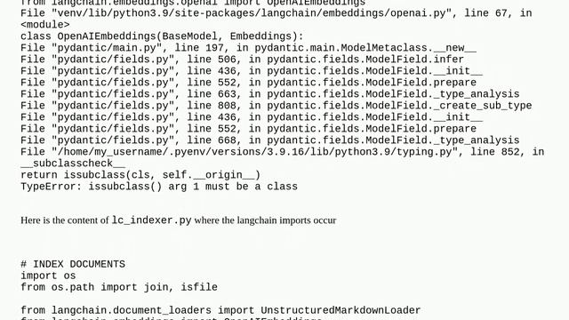 TypeError: issubclass() arg 1 must be a class when importing langchain in Flask смотреть онлайн