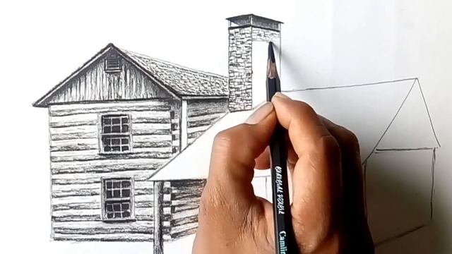 A form house drawing by charcoal pencil | Old barn drawing | pencil drawing | смотреть онлайн