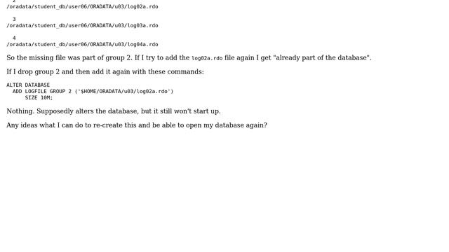 Databases: How do I recreate a deleted logfile on an Oracle database? (2 Solutions!!) смотреть онлайн