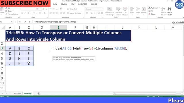 Excel Trick#56 : How To Transpose Multiple Columns And Rows Into Single Column || dptutorials смотреть онлайн