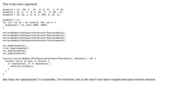PHP function to extract numbers from the list whose squares are exceed some threshold смотреть онлайн