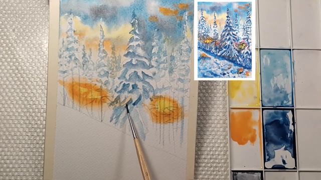 Основы акварельной живописи. Скетч. Зимний лес. Basic Landscape Watercolor. Sketch. Winter forest. смотреть онлайн