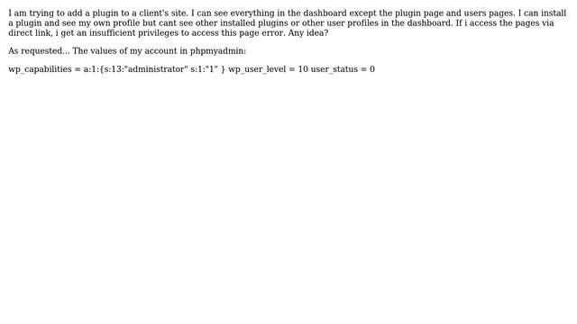 Wordpress: New admin account cant access plugins.php смотреть онлайн
