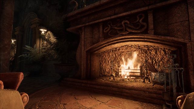 Hogwarts Legacy Ambience - 1 Hour Slytherin Common Room Fireplace Couch