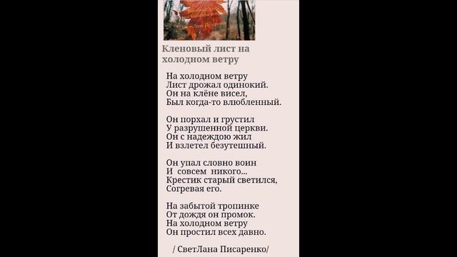 Кленовый лист на холодном ветру/ исп.автор.СветЛана Писаренко/