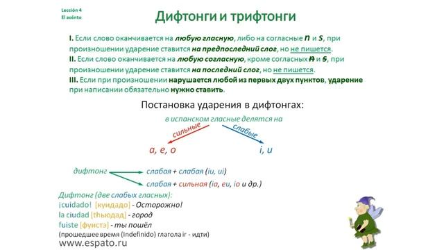 Испанский язык с нуля Урок 4 Правило ударения №2 - дифтонги и трифтонги (www.espato.ru) смотреть онлайн