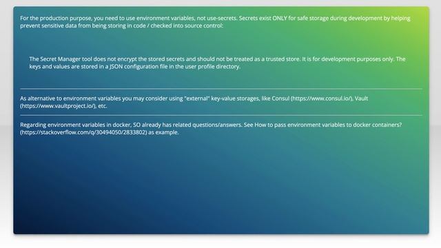 Should I use user-secrets or environment variables with docker смотреть онлайн
