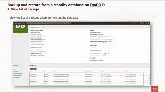 Backup and restore from standby database for ExaDB-D and BaseDB смотреть онлайн