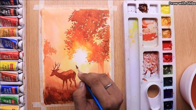 Watercolor painting for beginners of beautiful Forest landscape easy смотреть онлайн