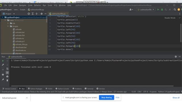 Turtle script to create square in Python Pycharm смотреть онлайн