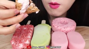 ASMR Pink Ice Cream Mochi, Chocolate Dessert 핑크 아이스크림 모찌 초콜릿 디저트 먹방 Mukbang, Eating