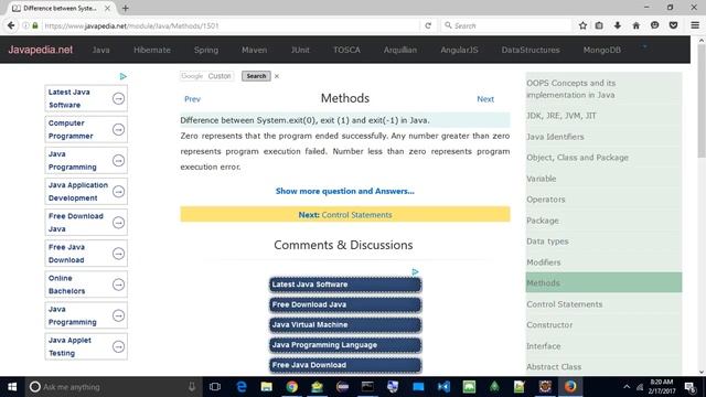 Difference between System.exit(0), exit (1) and exit(-1) in Java.
| javapedia.net смотреть онлайн