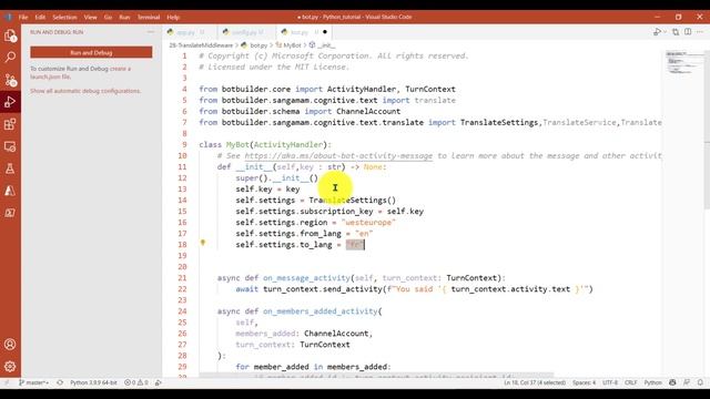 28 - how to use cognitive translate text services in Bot framework to translate the message смотреть онлайн