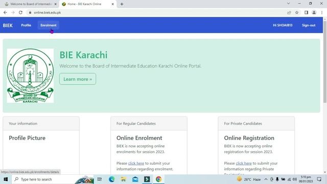 ONLINE ENROLLMENT FORM | BOARD OF INTERMEDIATE EDUCATION KARACHI смотреть онлайн