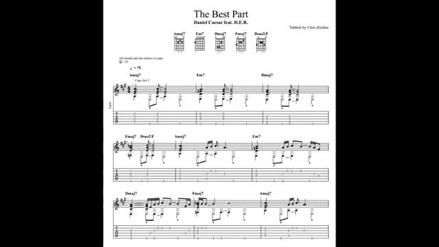 Daniel Caesar & H.E.R.: Best Part With Tablature/sheet Music For Solo Fingerstyle Guitar