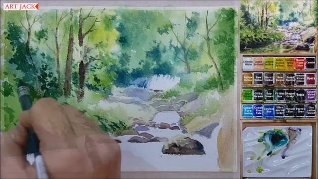 Landscape watercolor using solid paints-Forest and valley | 고체물감을 사용한 풍경 수채화-숲과 계곡-김재석작가 [ART JACK] смотреть онлайн