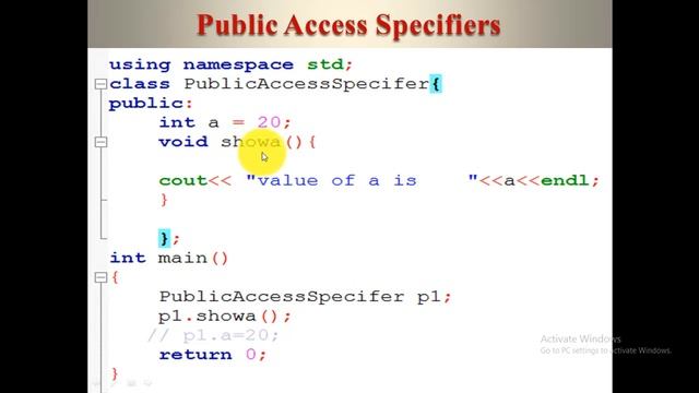 Encapsulation|Data hiding|Access Specifiers|public,protected private access specife c++code example смотреть онлайн