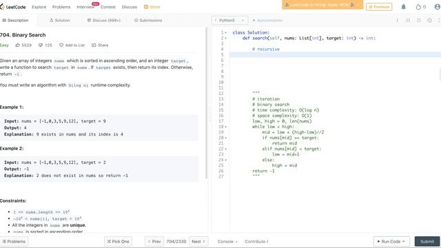 Leetcode 704 Binary Search - Python (iteration and recursive) смотреть онлайн
