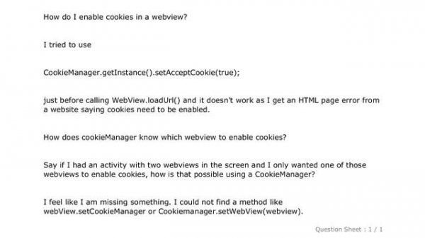 Android : How to enable cookies in android webview?