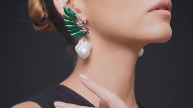 2016000171 - Scarab wing earrings with Pearl and Pink Tourmaline wt. 55.24 g. смотреть онлайн