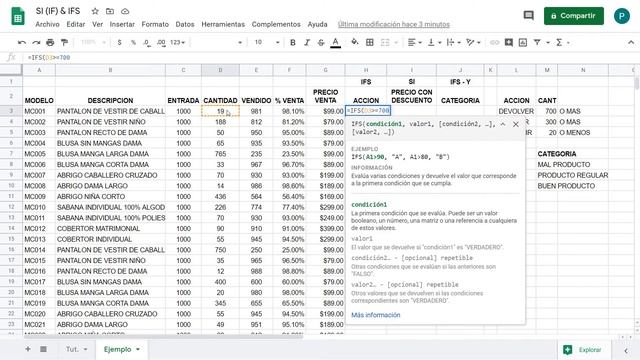 Google Sheets Tutorial En Español - Funcion SI (IF), IFS - Una o Multiples Condiciones смотреть онлайн